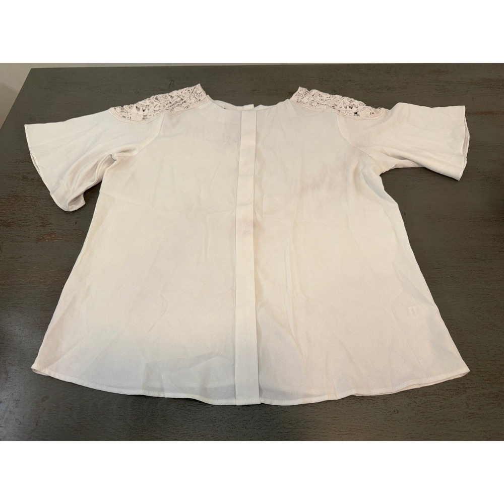 Cato Womens Cream Crochet Lace Shoulder Button Back Short Sleeve Blouse Large